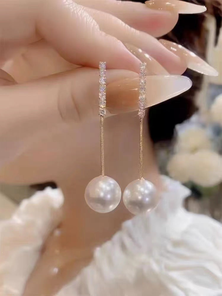 Simple Rhinestone Pearl Eardrops Graceful All Match Stud Earrings