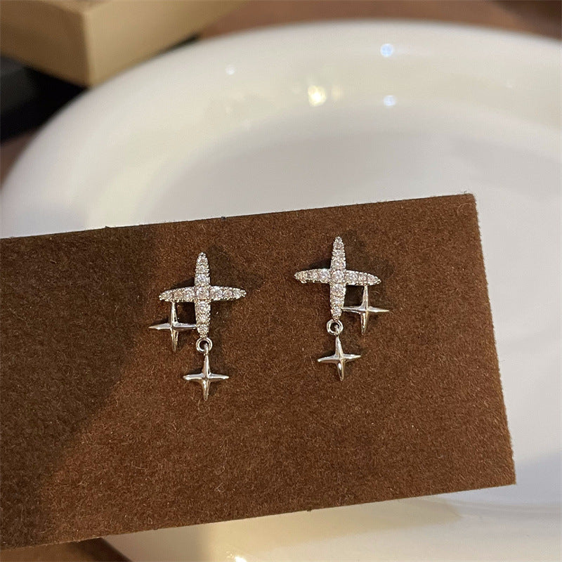 Diamond Cross Stars Female Temperament Personality Earrings