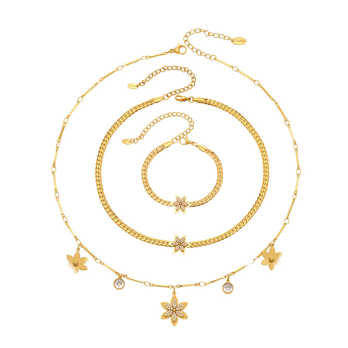 Three-dimensional Flower Micro Inlaid Zircon Twin Gold-plated Bracelets