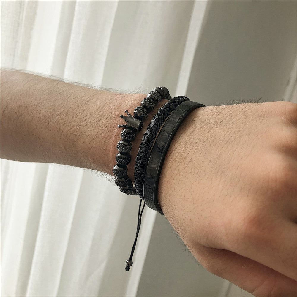 Herren-Krone, geflochtener Anzug, Punk-Titan-Armbänder