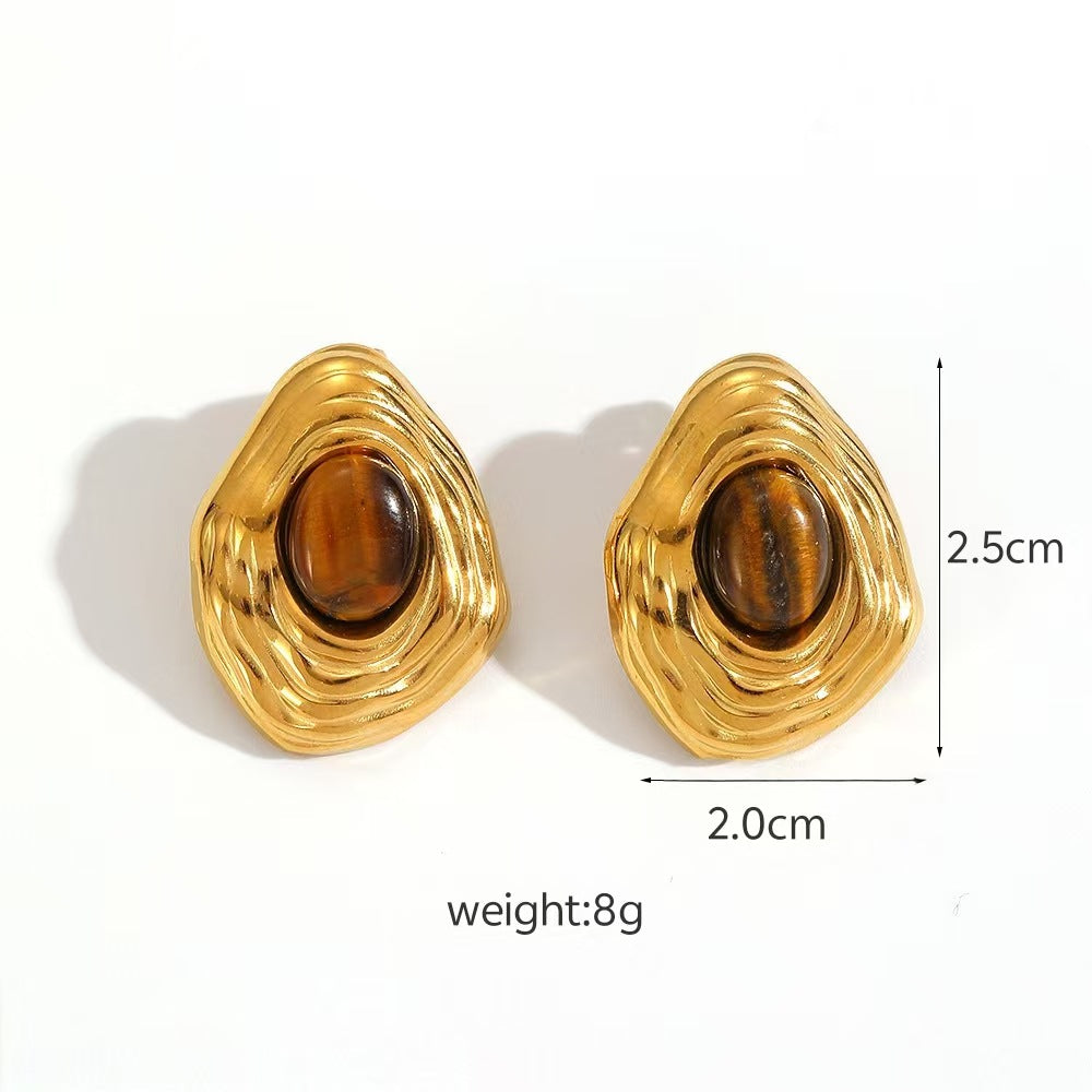 Titanium Steel Tigereye Ear Light Luxury High-grade Earrings