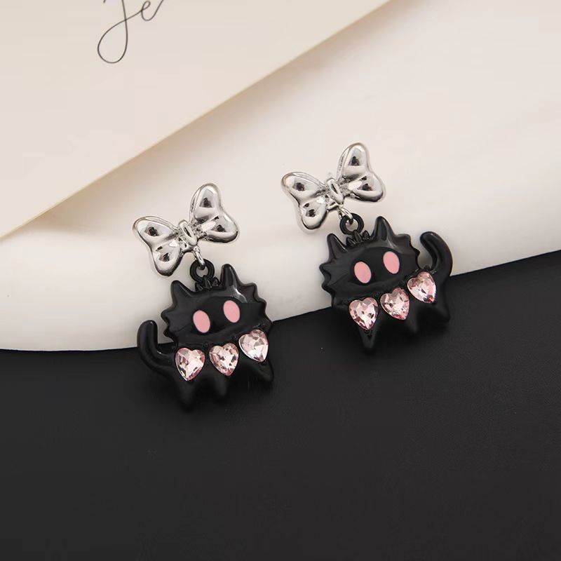 Colliers de niche pour femmes, chat noir, nœud papillon, perles, strass