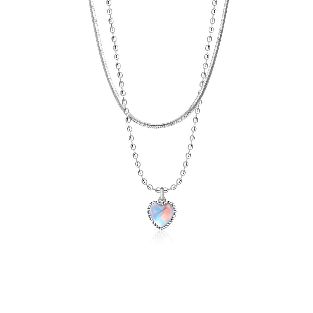 Women's Heart Moonstone Elegant Sweet Gradient Gem Necklaces