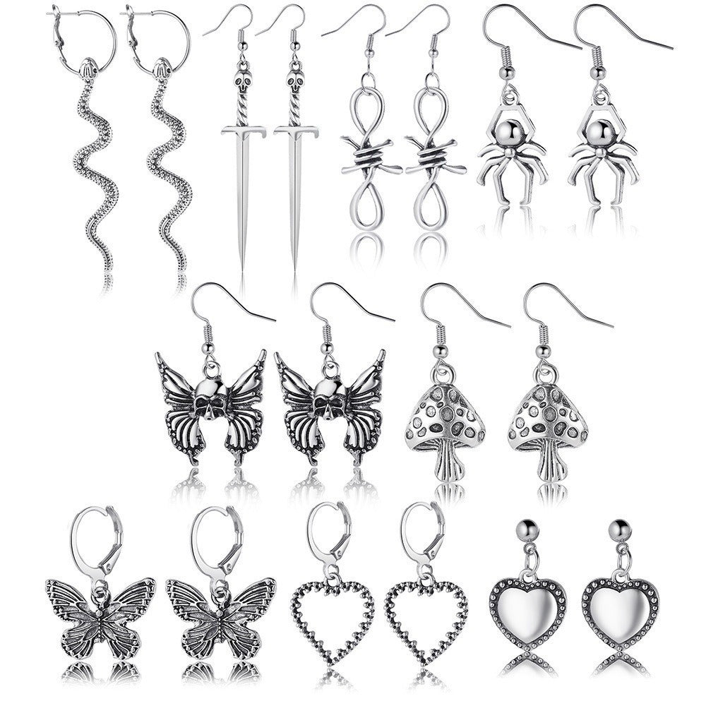 Creative Retro Exaggerated Snake Dagger Spider Earrings