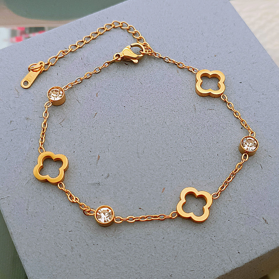Fashion Stainless Steel Clover Flower Waterproof Colorfast Jewelry Set