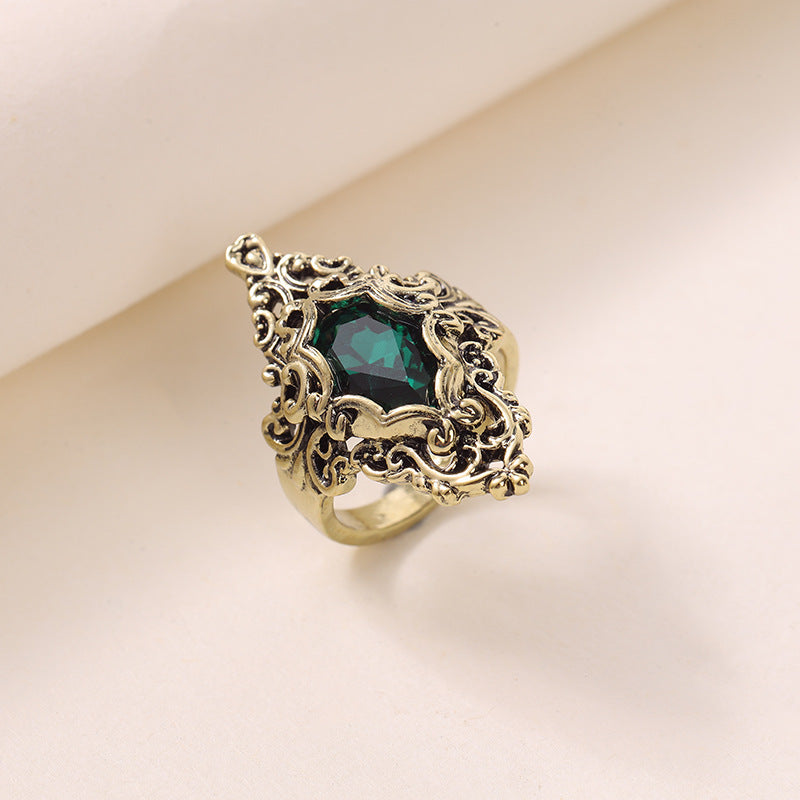 Gold Green Zircon Fashion Personality Female Ring