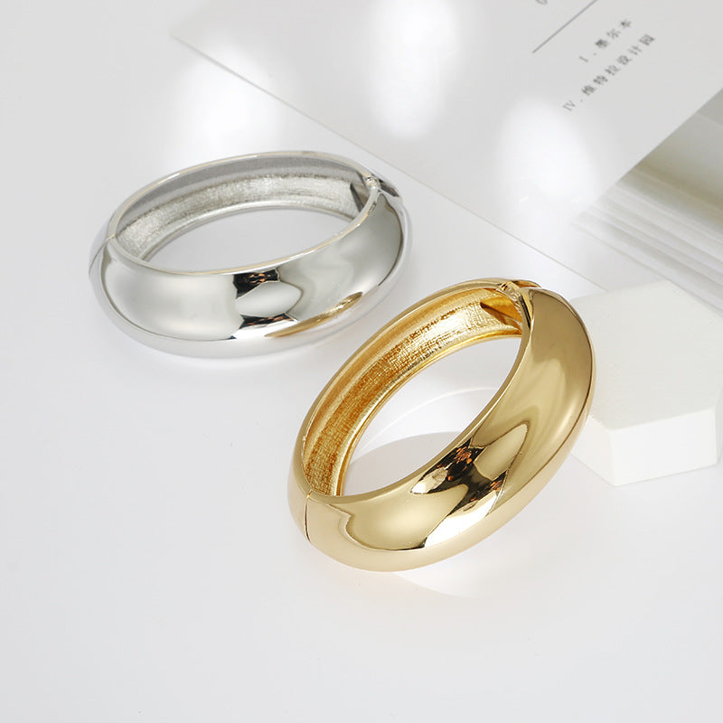Gold Female Glossy Spring Exaggerated Opening Bracelet