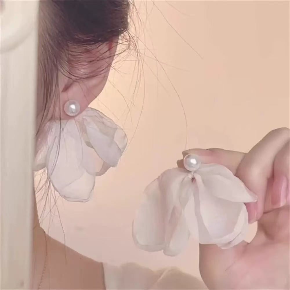 Fresh Blue Fabric Flower Elegant Sweet Rings