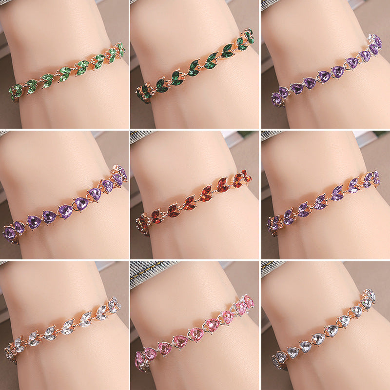 Rhinestone Fashion Color Willow Leaf Diamond Versatile Design Light Bracelets