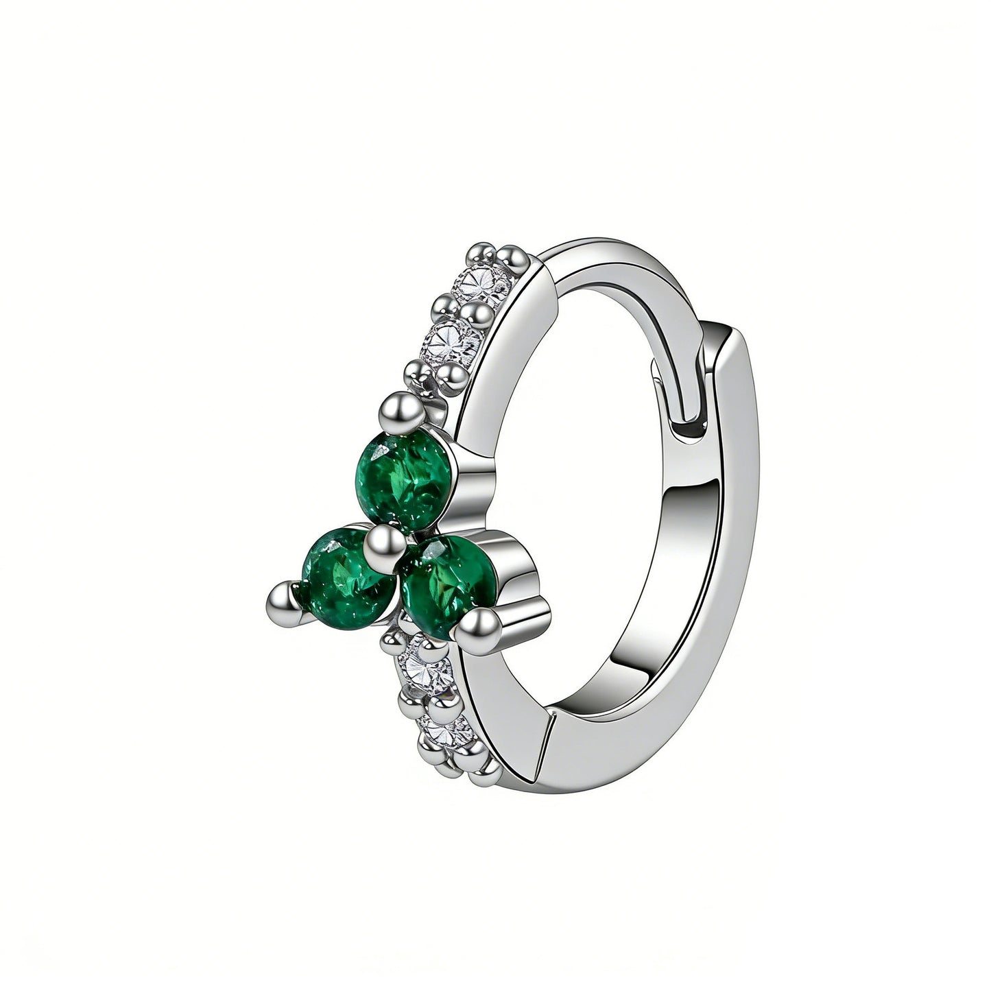 Gold Clip Female Temperament Wild Inlaid Emerald Zircon Earrings