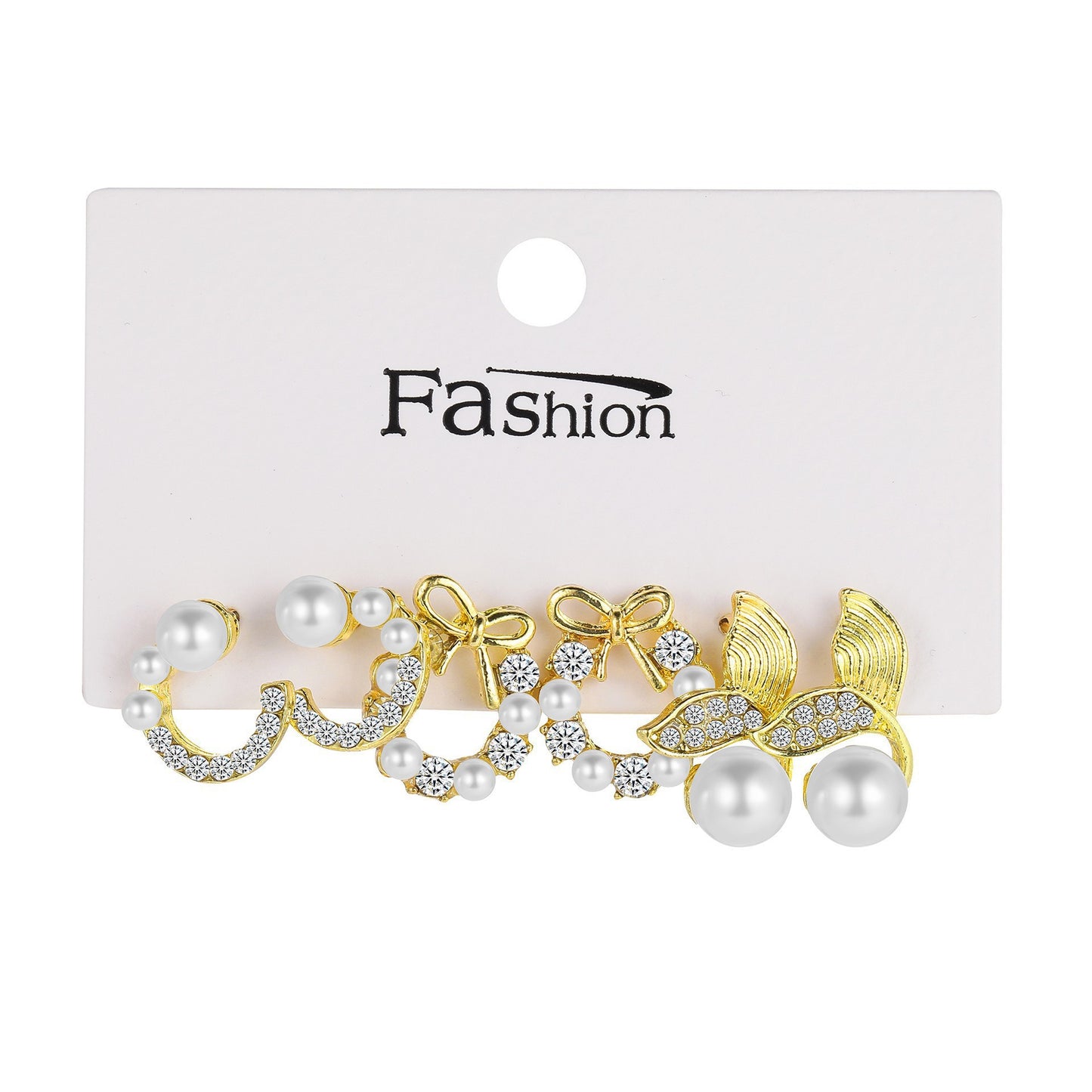 Wind Bow Fishtail Pearl Diamond Lady Stud Earrings