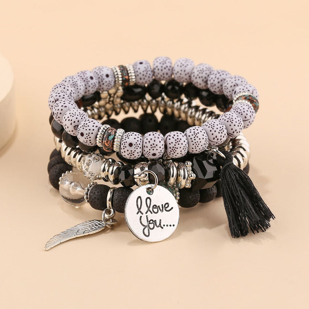 Ethnic Style Contrast Color Beaded Tassel Wings Bracelets