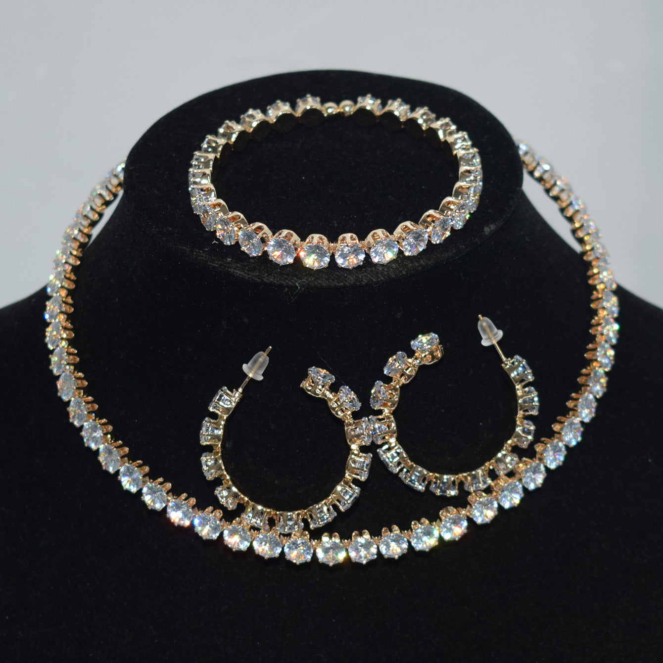 Women's Luxury Zircon Collar Ear Three-piece Horse Eye Fashion Jewelry Set