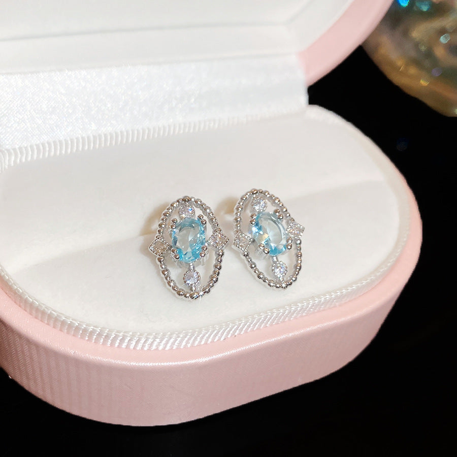Sier Needle Navy Blue Diamond Ear Light Jewelry Set