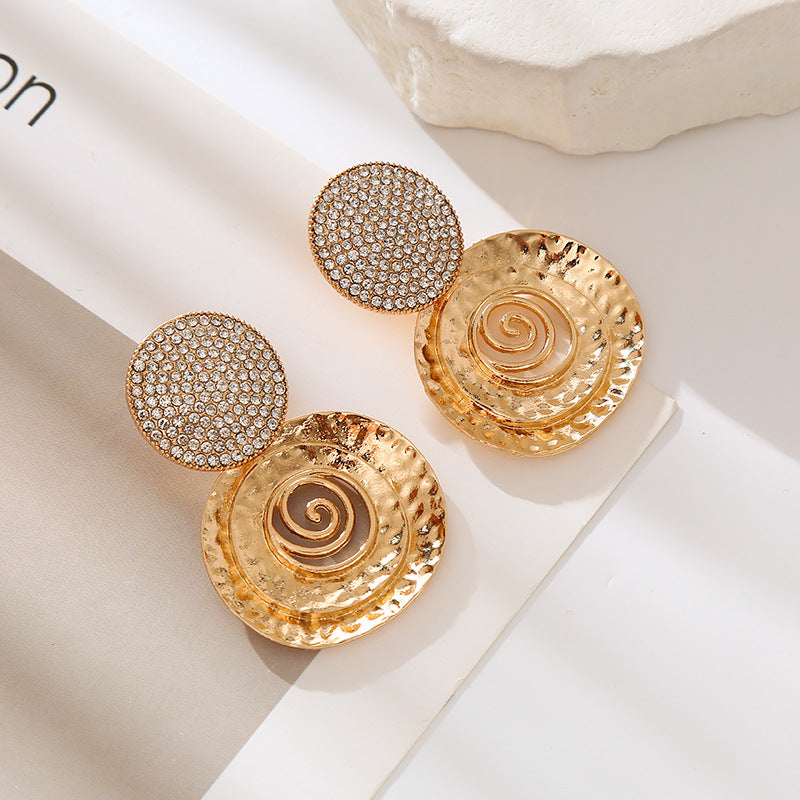 Exaggerated Round Alloy Rhinestone Temperament Wild Earrings