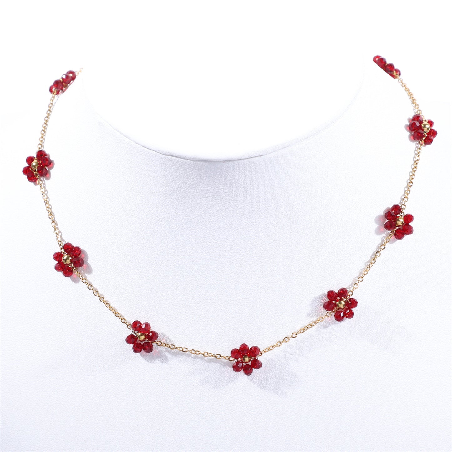 Women's Color Crystal Flowers Pearl Flower Stainless Steel Design Style Necklace
