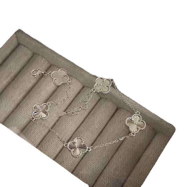 Sterling Sier Four-leaf Flower Cross Rhinestone Bracelets