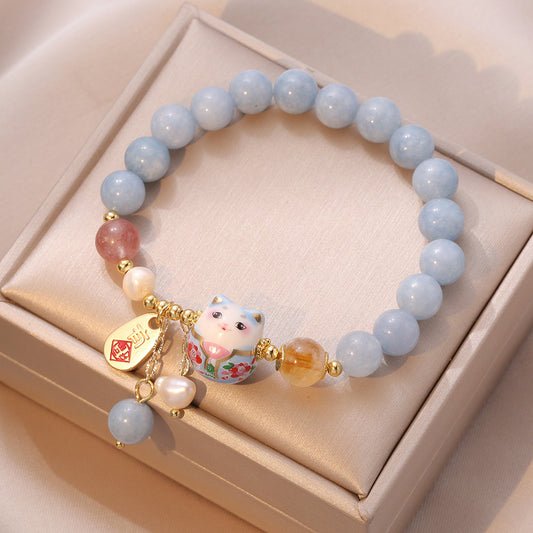 Bracelets vintage de style ethnique avec perles de chat bleu