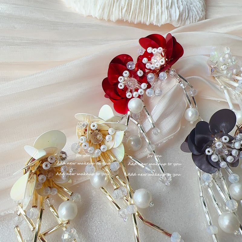 Soft Light Beaded Sequin Tassel Flower Ear Elegant And Earrings