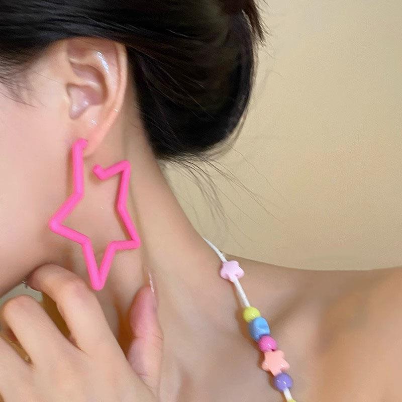 Hot Preppy Girly Style Candy Color Five-pointed Star Fashion Earrings