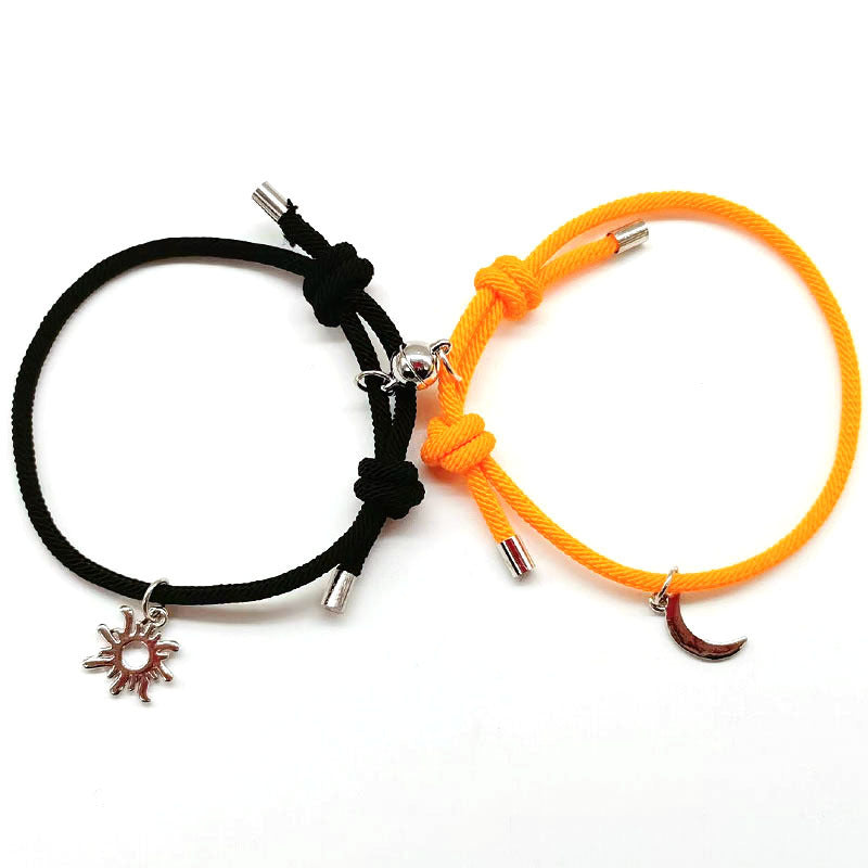 Women's & Men's & Magnetic Sun Moon Lovers Stitching Dumbbell Woven Bracelets