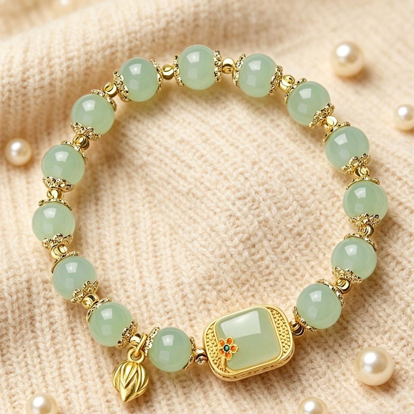 Women's Retro Minority Design Square Sugar Lotus Beaded Chinese Luxury Exquisite Bracelet