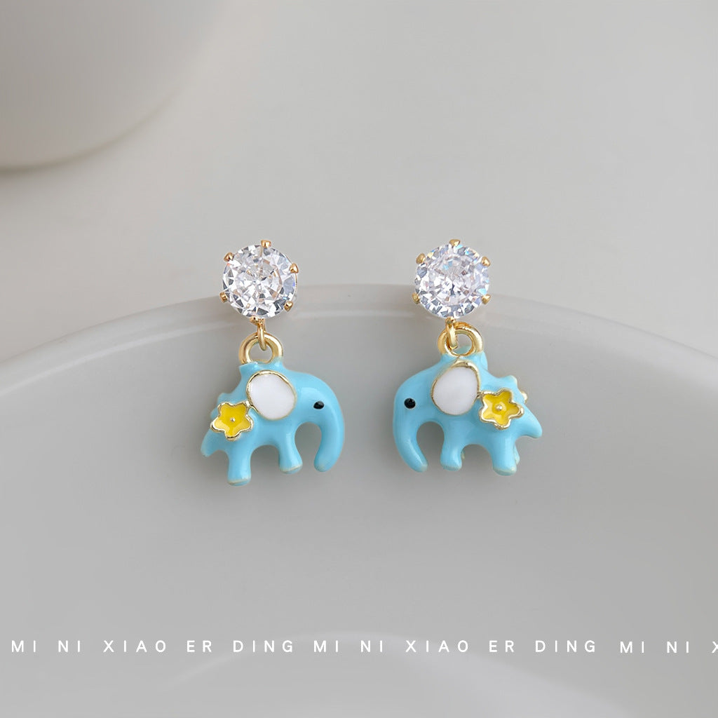 Children's Sweet Cute Enamel Drip Glazed Hand Painting Funny Elephant Personalized Earrings