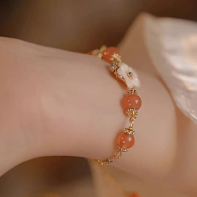 Women's Carnelian Design Retro Fritillary Small Flower Bracelets