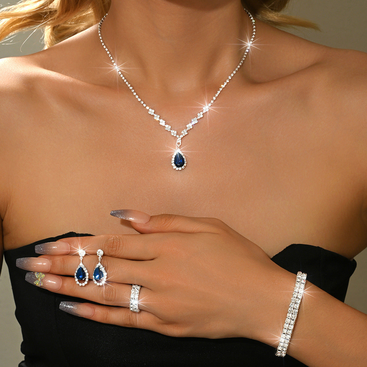 Women's Bridal Rhinestone Zircon Wedding Dress High Sense Jewelry Set