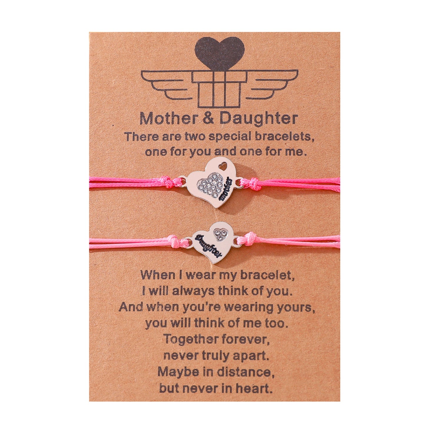 Metal Diamond Heart-shaped Mother And Daughter Lettering Bracelets