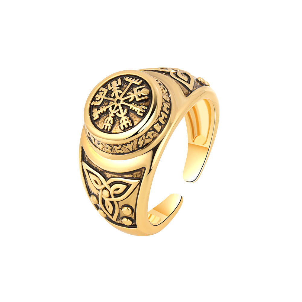 Men's Mythology Ancient Letters Viking Compass Logo Trendy Rings