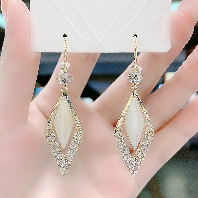 Opal Geometric Elegant Diamond-shaped Full Diamond Modified Face To Earrings