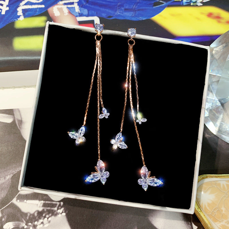 Women's Needle Light Luxury Butterfly Zircon Tassel Earrings