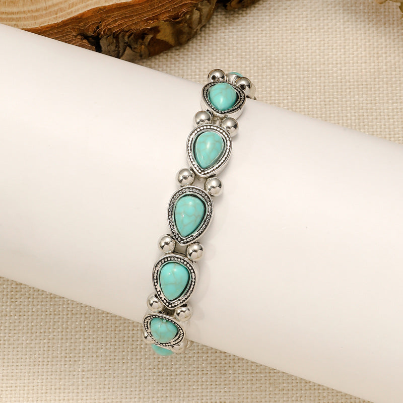 Bohemian Retro Ethnic Style Turquoise Personality Stylish Water Drop Bracelet