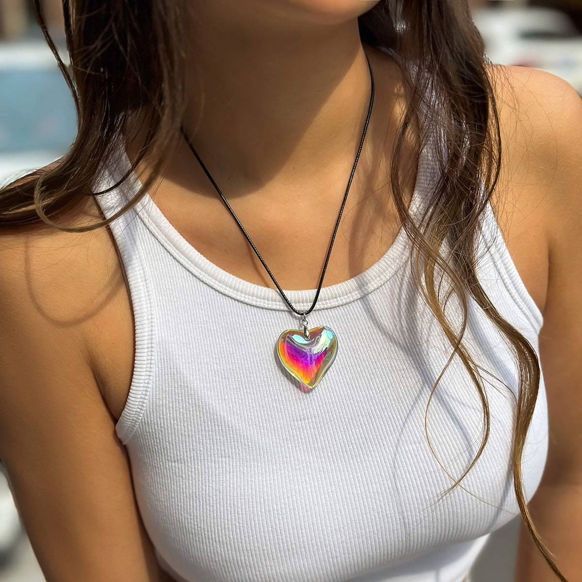 Women's Creative Round Beads Chain Heart Pendant Necklaces