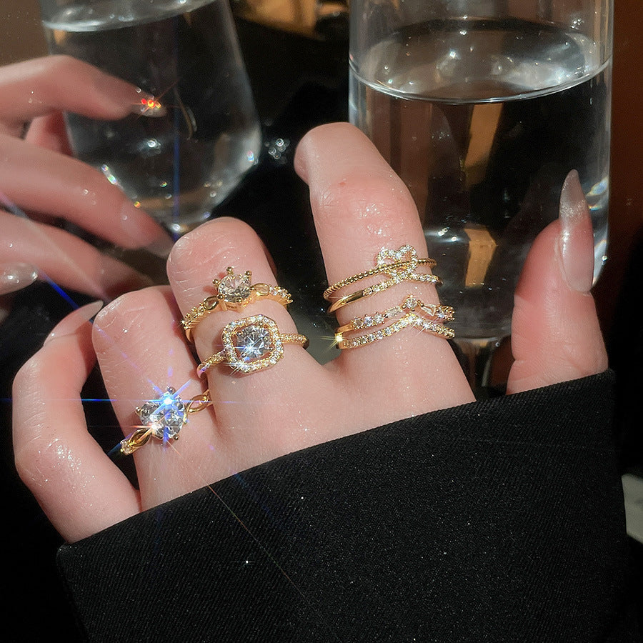Inlaid Zircon Love Round Open Niche High Sense Rings