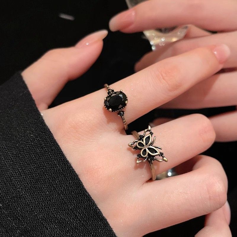 Women's Dark Distressed Butterfly Open-end Adjustable For Trendy Design Personalized Index Ring