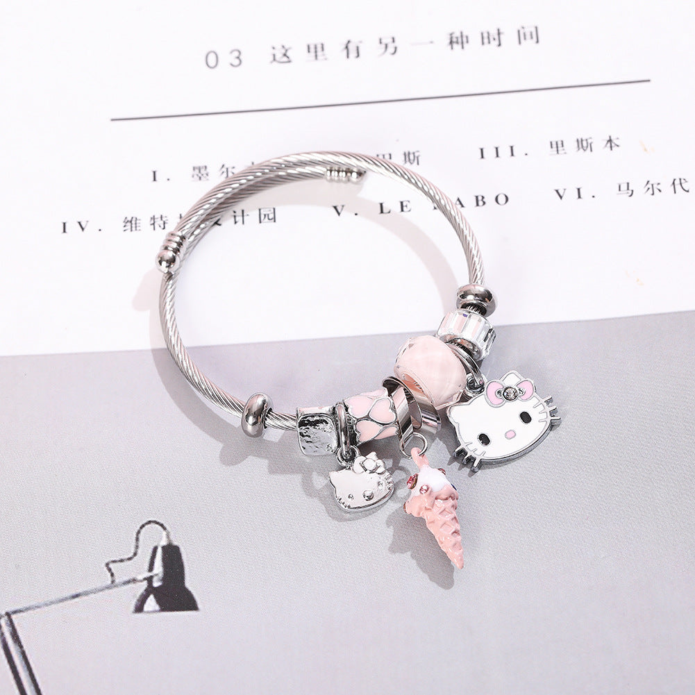 Fresh And Stylish Crystal Ice Cream Cat Bracelets