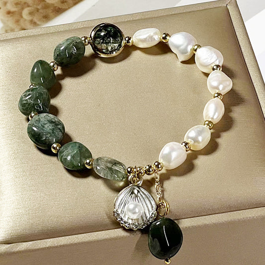 Women's Crystal Beads Green Quartz Rutilated Korean Bracelets