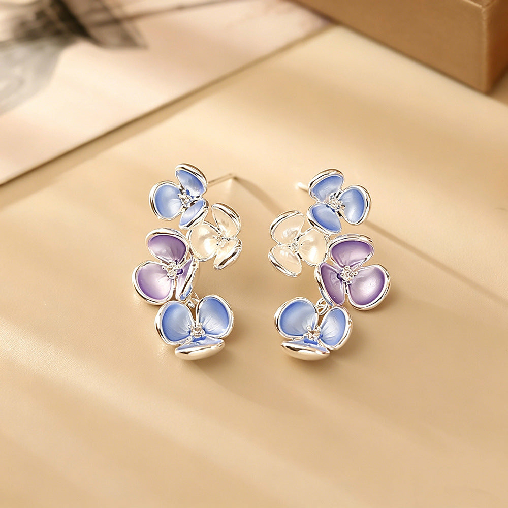 Sweet Gradient Color Glaze Flowers High Sense Fashion Dopamine Lady Earrings