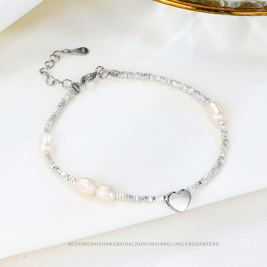 Bracelets coeur en perles d'eau douce en argent Sterling