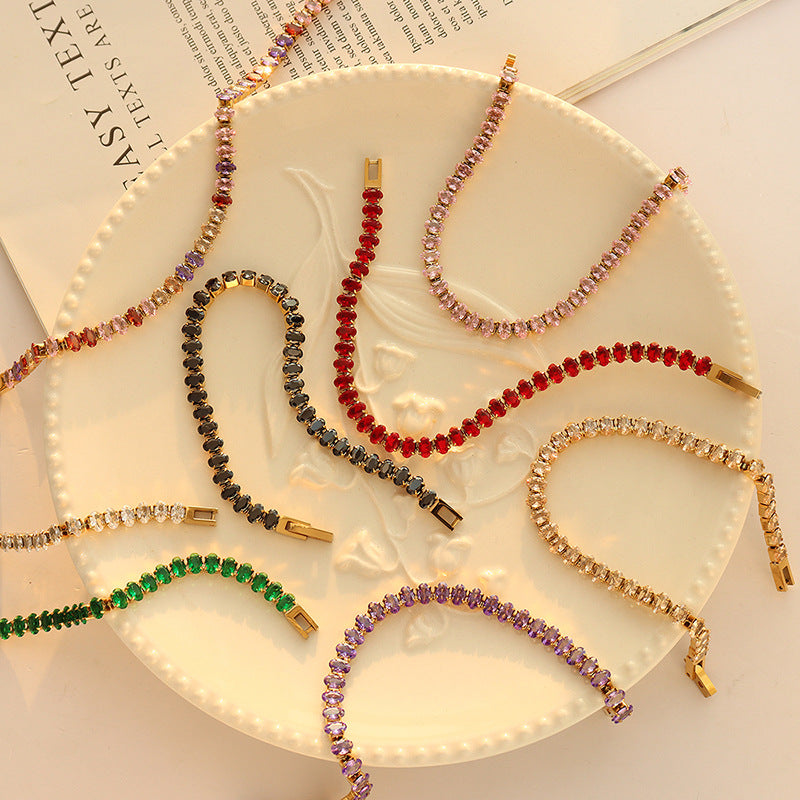 French Retro Titanium Steel Geometric Color Jewelry Set