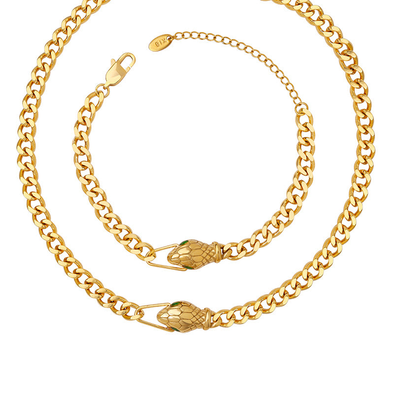 Snake Head Titanium Steel Gold-plated Fashion Jewelry Set