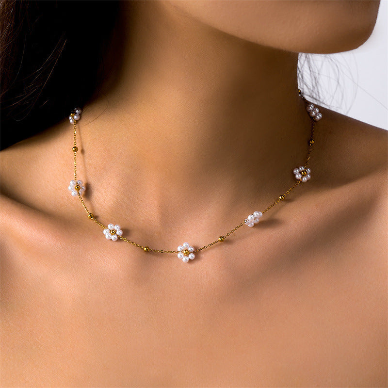 Women's Korean Style Fresh Flower Pearl Elegant Jewelry Set