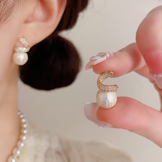 Fashion Simple Gentle Versatile Zircon Cotton Beads Niche Unique Design Earrings