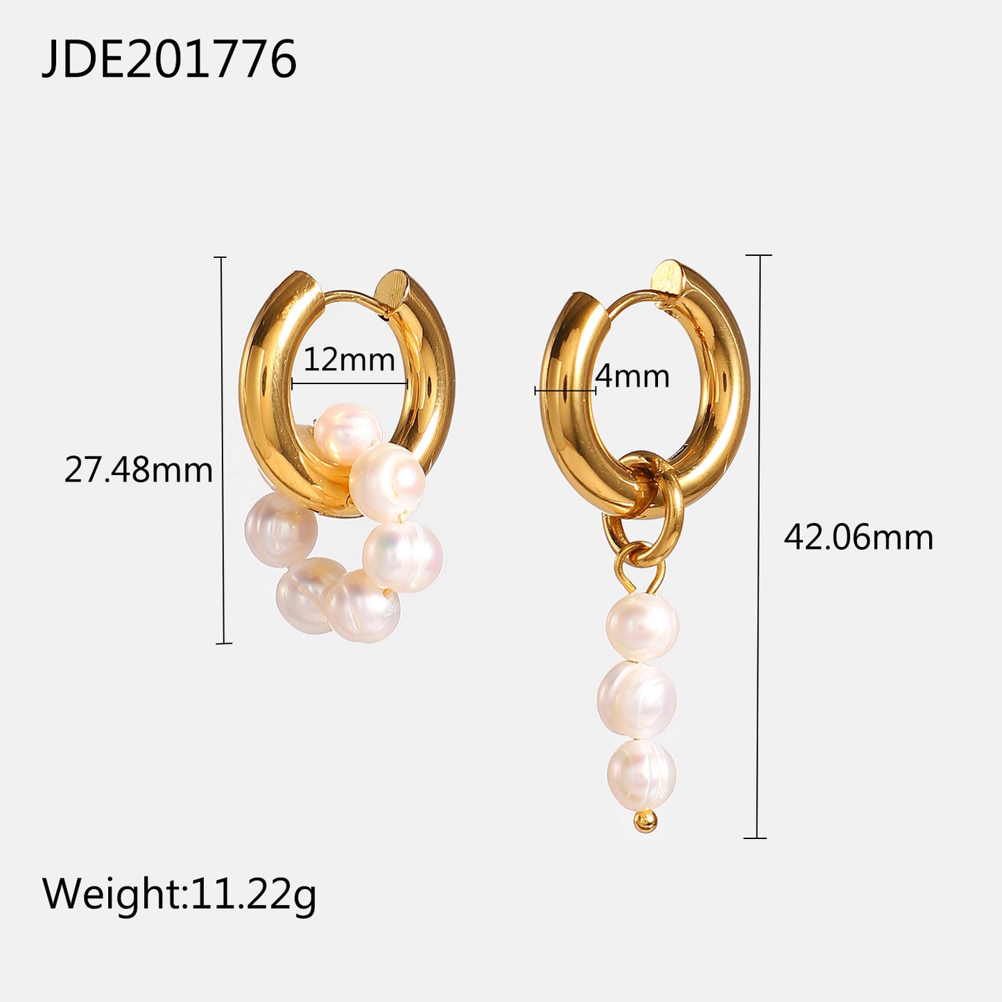 Plated Asymmetric Natural Fresh Water Pearl Pendant Earrings