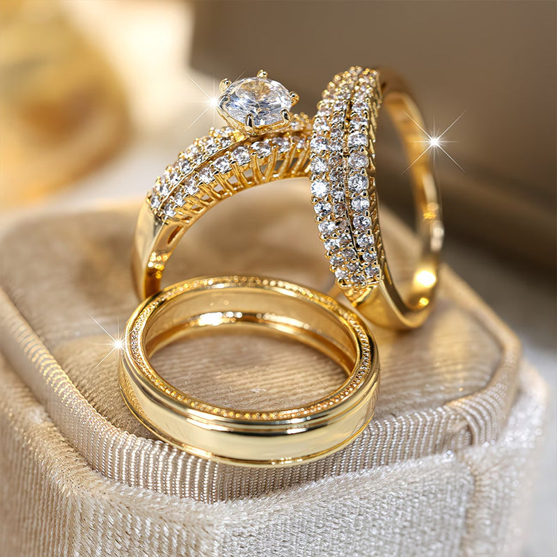 Women's Light Luxury Inlaid Zircon Couple Engagement Wedding Ring