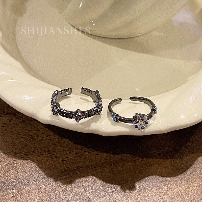 Enamel Asterism Unique Opening Couple Niche Style Sweet Ring