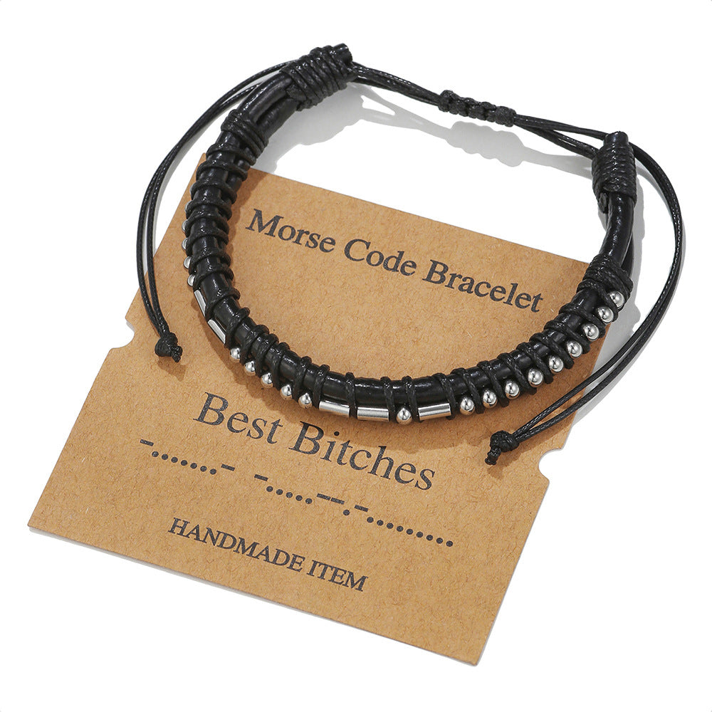 Leather Stainless Steel Moss Password Letter Bracelets