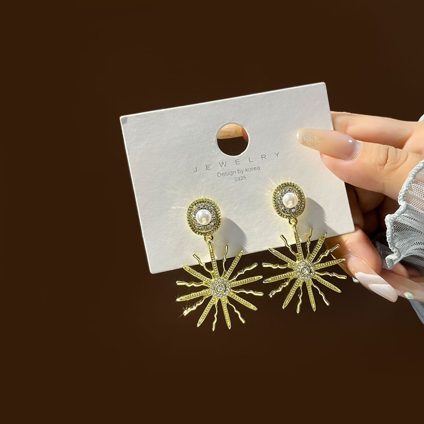 Sier Needle Flashing Collection Exquisite Full Earrings